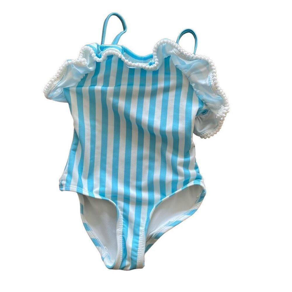 ME Mila And Emma Ruffle Top Striped One Piece Swimsuit Aqua Blue White Toddler S